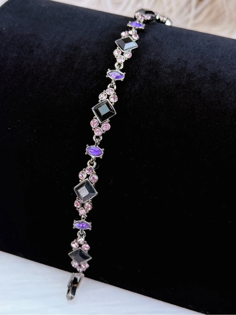 Elegant Black Gunmetal Pink Purple Crystal Bracelet